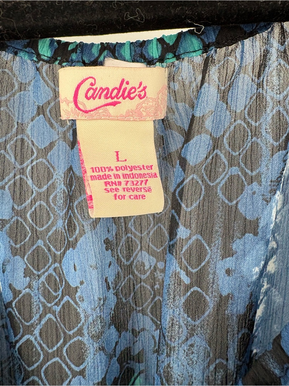 VTG Candie's Y2K Sheer Blue Dark Fairy 70’s Ruffle Romantic Dress Size Large - Picture 5 of 13